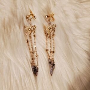 🌷3/$15 NEW Elegant Butterfly Gold Colour Dangle Clip On Earrings with Beads